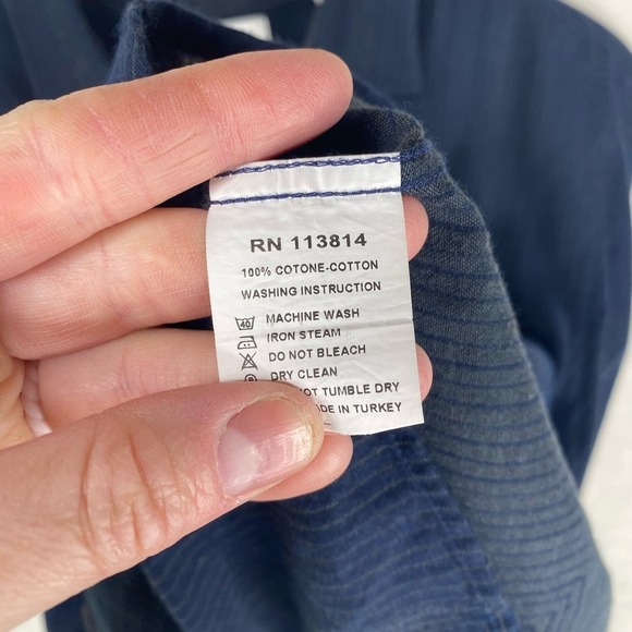 Billy Reid Dark Blue Line & Square Print Long Sleeve Button Up Men's Size Large - Picture 3 of 4